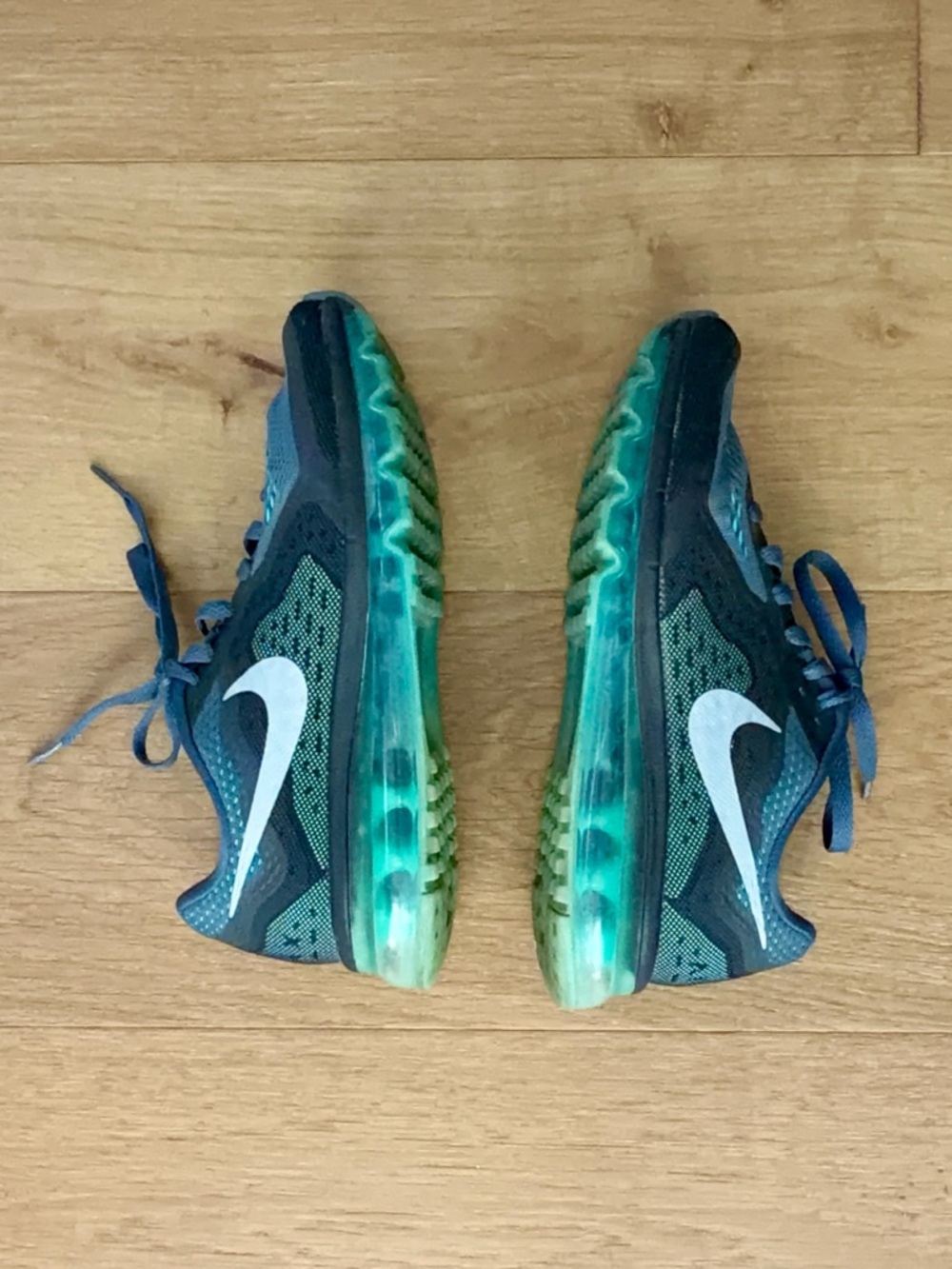 Nike Air Max 2014 Women 8.5 Hyper Turquoise Black Dark Grey Knit Running Sneaker - Picture 4 of 10